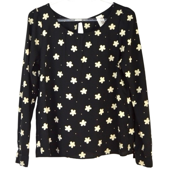 Francesca’s Long Sleeve Open Back Blouse, Flowers & Dots, Size Small - Picture 1 of 7